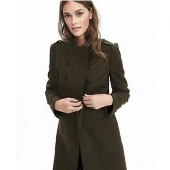 Banana Republic Melton Wool Long Military Jacket Green - SP - Picture 2 of 16